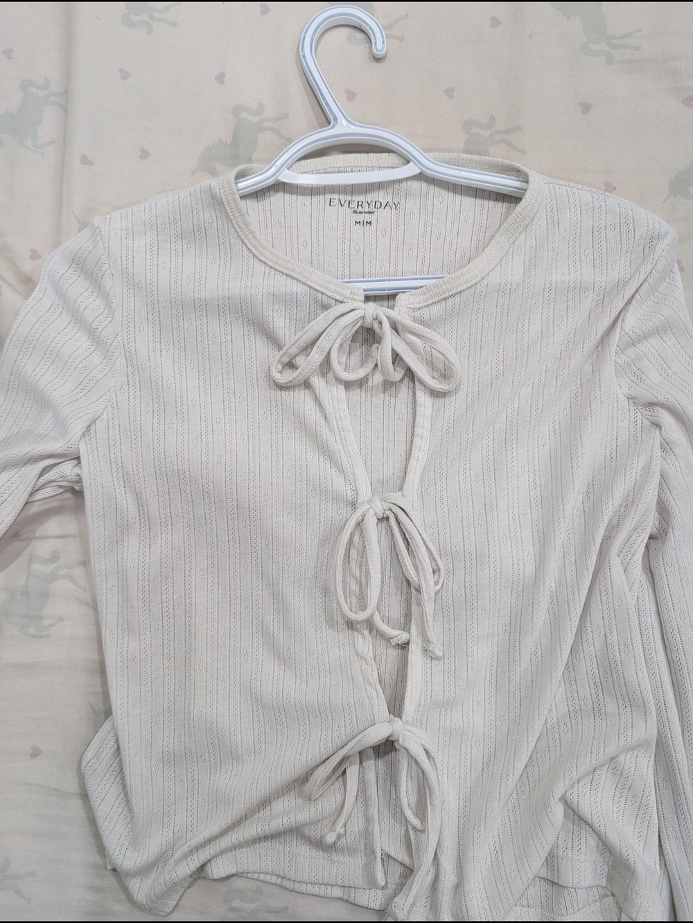 White Tie-Front Ribbed Women's Top